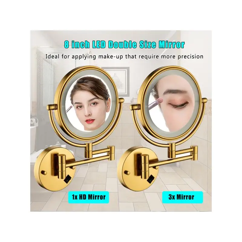 360 °   مرآة حلاقة مقاومة للماء قابلة للدوران مع كوب شفط، تكبير 1X/10X، مثالية للسفر والاستخدام اليومي