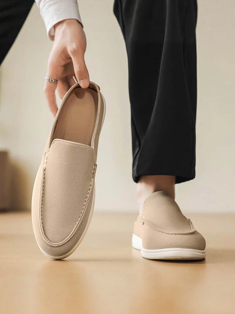 Men's Casual Slip-On Loafers Breathable Anti-Slip Lightweight Summer Shoes Comfortable round Toe Rubber Outsole Flat Heel