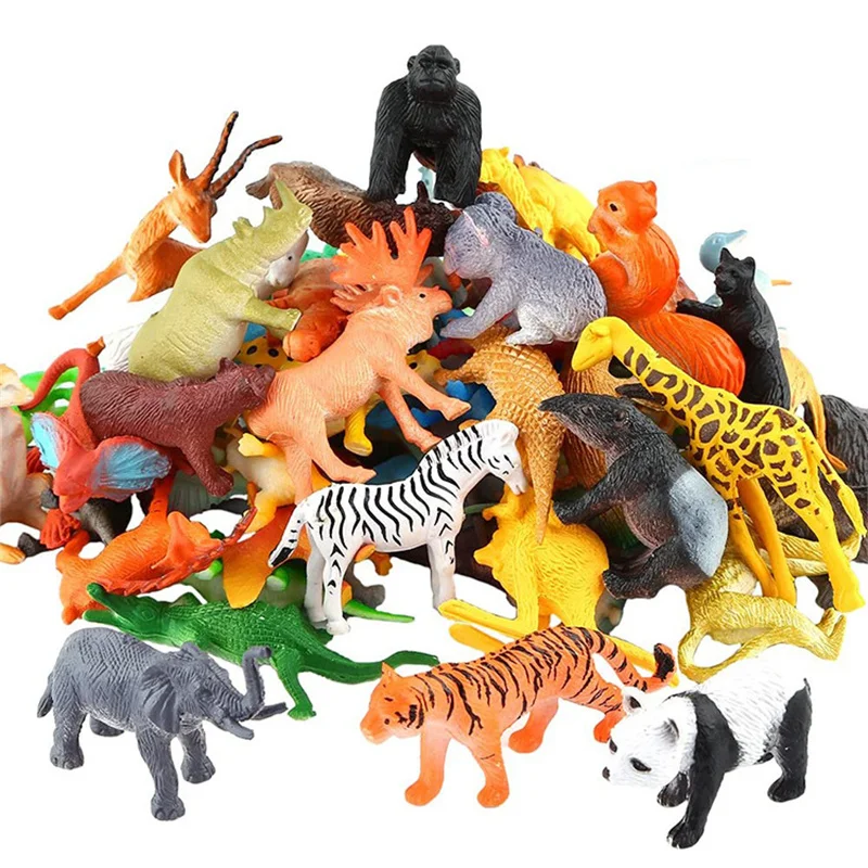 53Pcs  Miniature Lion Horse Elephant Animals Model Set Action Figures Figurine Zoo Cute Education Kids Puzzle Toy Birthday Gift