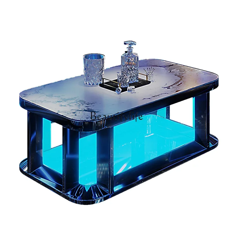 

13KTV special coffee table luminous stainless steel tempered glass card seat clear bar high-end table