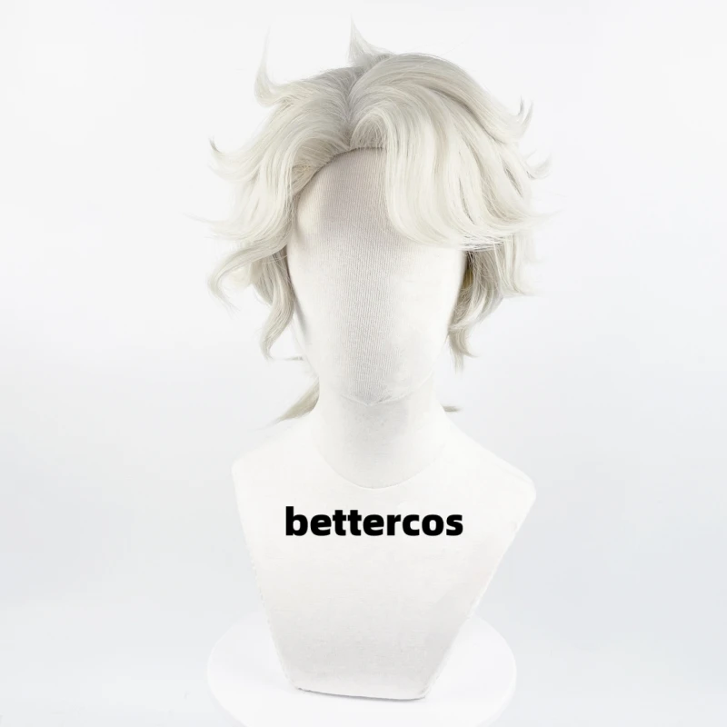 Wig Cosplay Frederick Kreiburg identitas V dekorasi rambut sintetis bergelombang abu-abu keriting tahan panas pesta peran Halloween