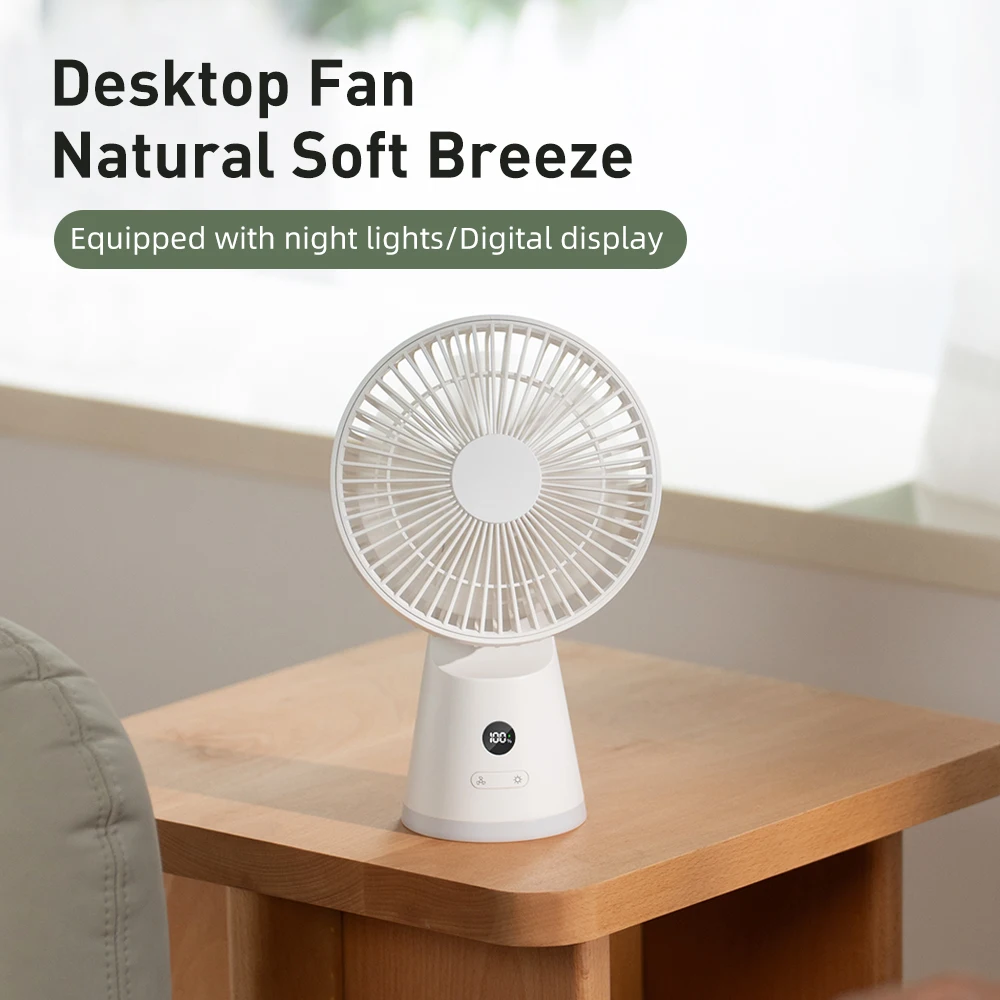 Vissko USB Desk Fan Strong Airflow & Quiet Operation Three-Speed Wind Mini Table Fan 3600mAh for Home Office Bedroom