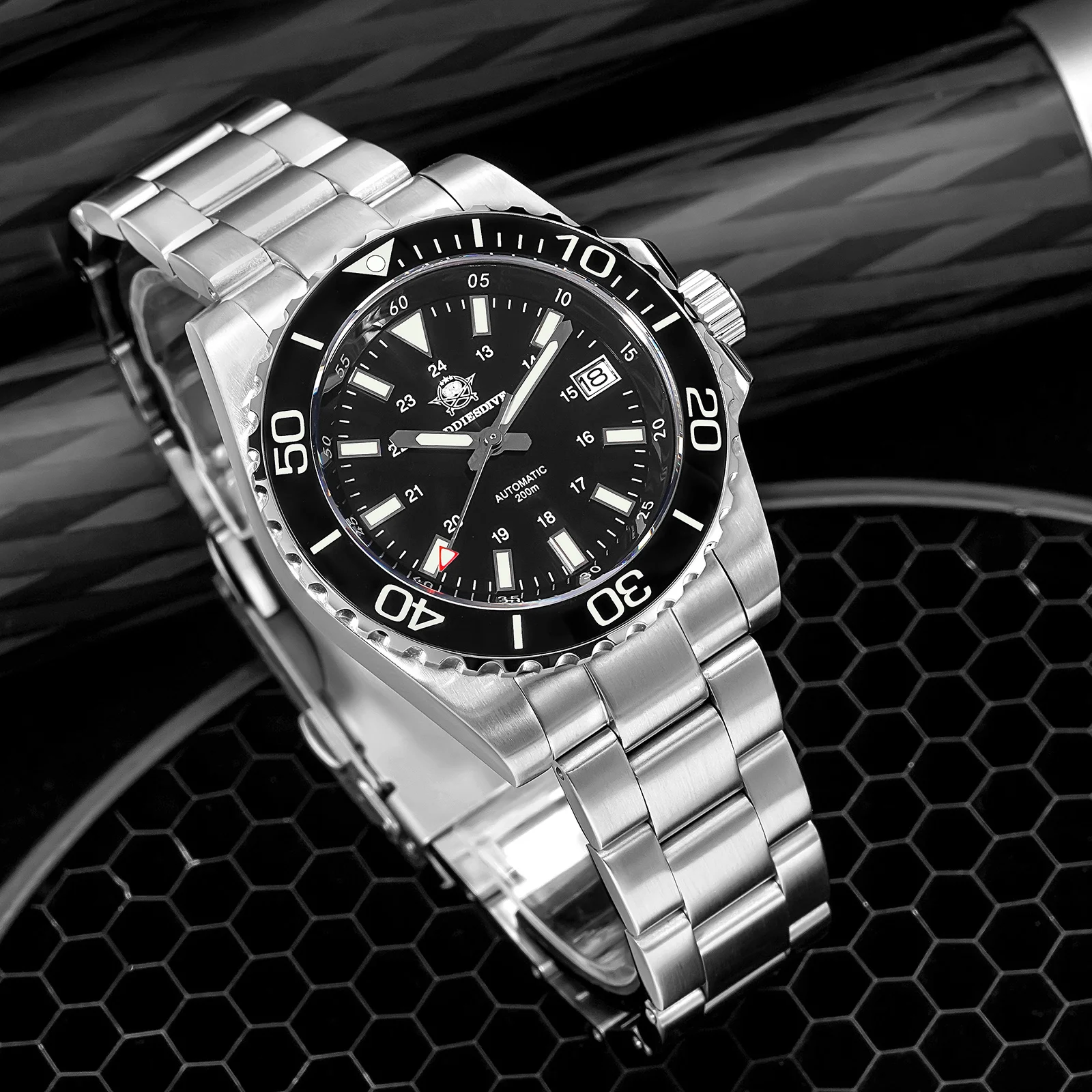Addiesdive ساعات آلية الياقوت السيراميك الحافة عالية الجودة 200 متر مقاوم للماء غواص ساعة مضيئة ساعة أوتوماتيكية للرجال