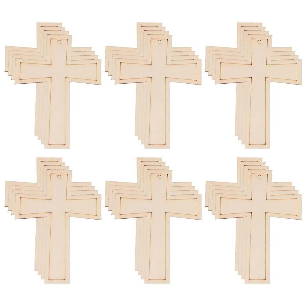 24개 나무 벽걸이 십자가 디자인 미완성 나무 조각 DIY 공예 어린이 그림 장식 홈 데코 파티 용품