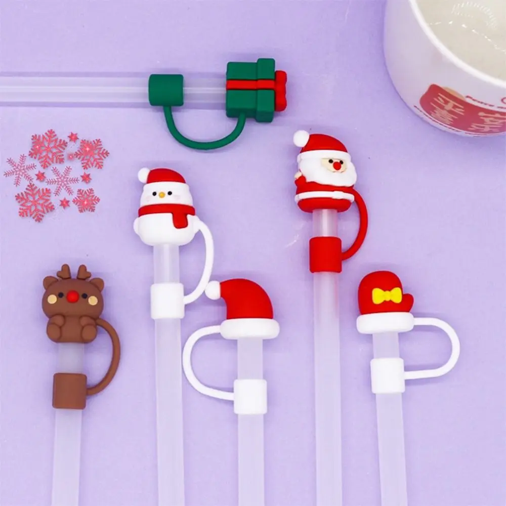 

Christmas Silicone Straw Plug Reusable Airtight Drinking Dust Cap Accessories Cartoon Plugs Tips Cover Suit For 10mm Straws Cup