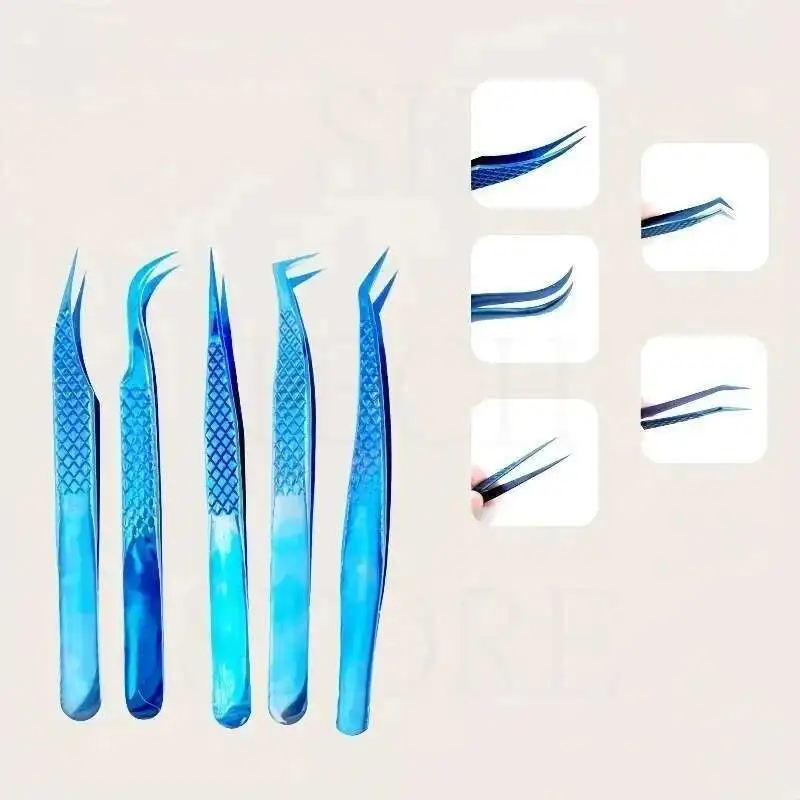 1pcs Dream Blue Ultra-fine Premium Beauty Makeup Tweezers For Eyelashes Extension Pinzas Super Precision Phone Repair Hand Tool
