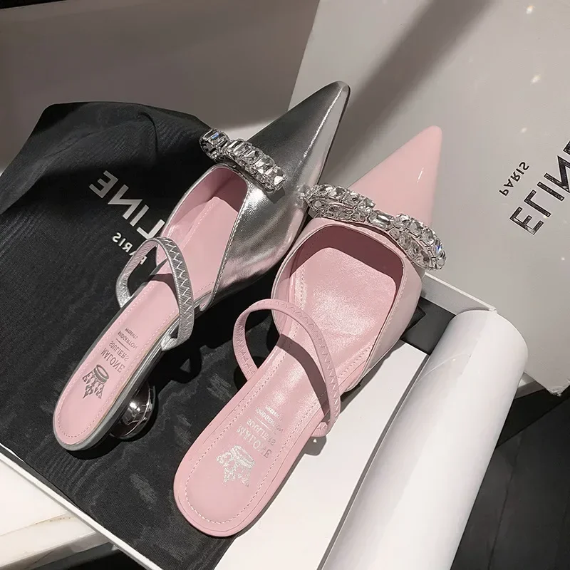 

Women Patent Pink Slippers Spring Summer Flats New Pointed Toe Dress Shoes Designer Elegant Shallow Party Zapatillas Mujer