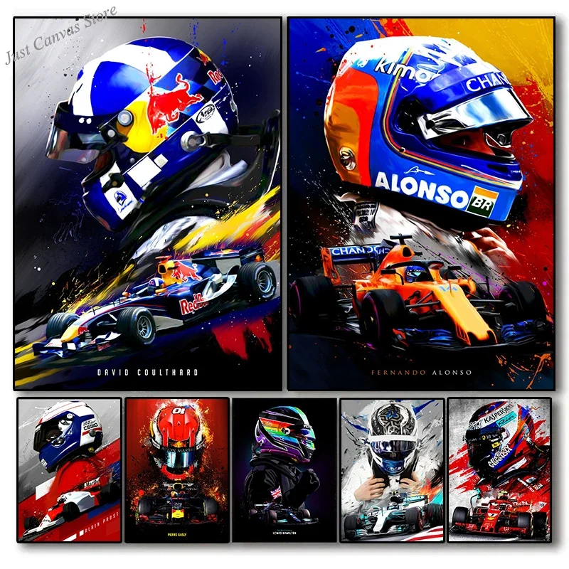 F Racing Legends Lewis Hamilton  Fernando Alonso Car Poster Canvas Painting  Motorsport Wall Art for Living Room Home Decor