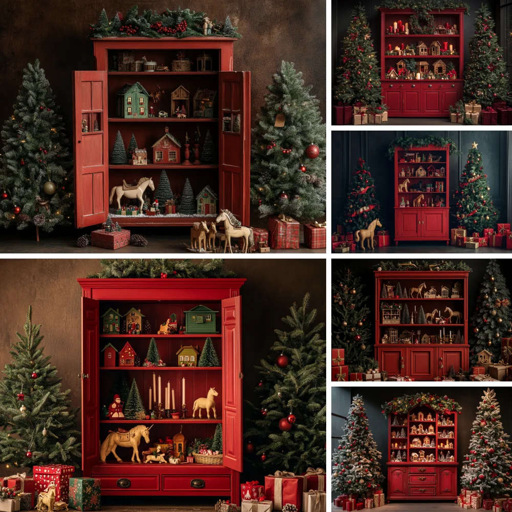 

Photography Background Christmas Tree Gift Bookcase Backdrop Decoration Family Xmas Holiday Portraits Studio Props