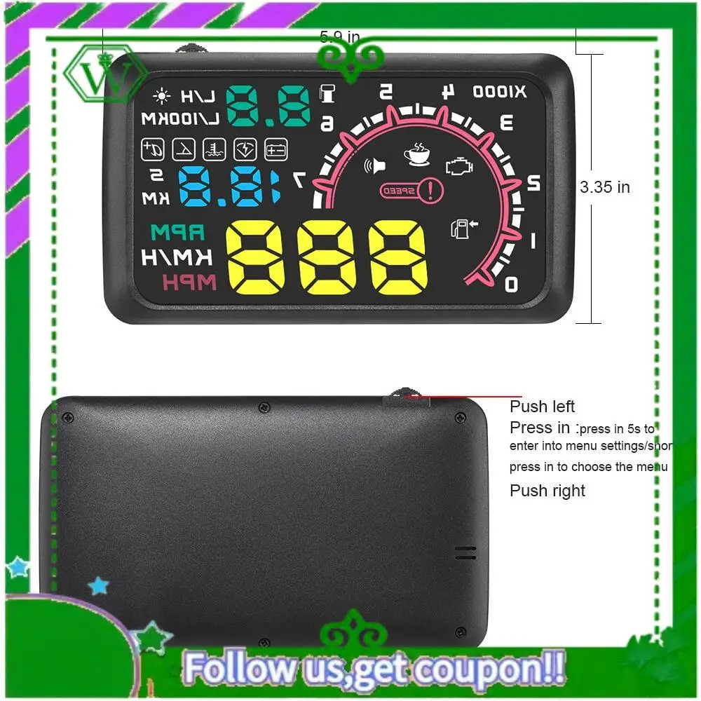 AC34-Multi-Function Car 5.5 Inch Hud Head Up Display Speeding Fuel Warning Windshield Projector System With Obd2