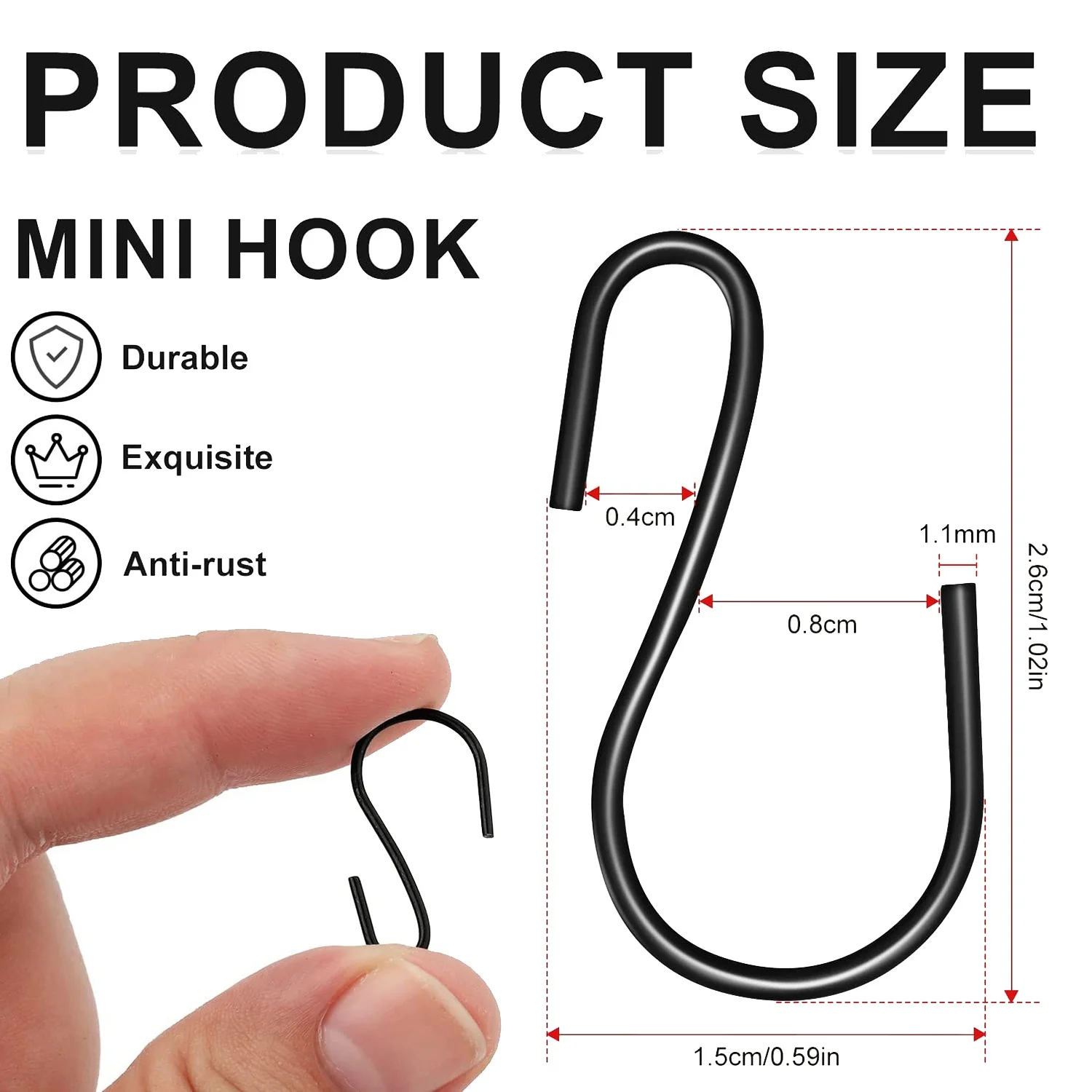 120 peças mini gancho em forma de s de 1 polegada, gancho em forma de s, gancho pequeno em forma de s, mini gancho decorativo de metal, para artesanato (preto)