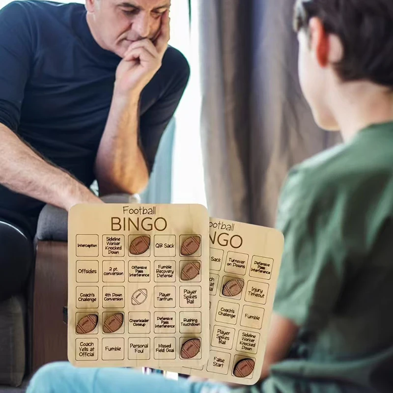 Jeu de Bingo en Bois sur le Thème du dehors, Idéal pour la Famille, Football de Nuit, Baseball, Basket-ball, Maison