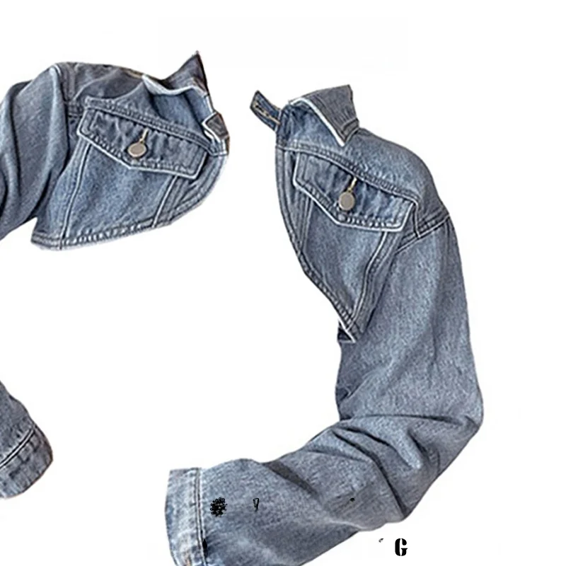 

Hot Girl Sle Ultra-ort Denim Jaet Women's Design oulder Top 2024 New Autumn Winter Faion Outerwear Coat