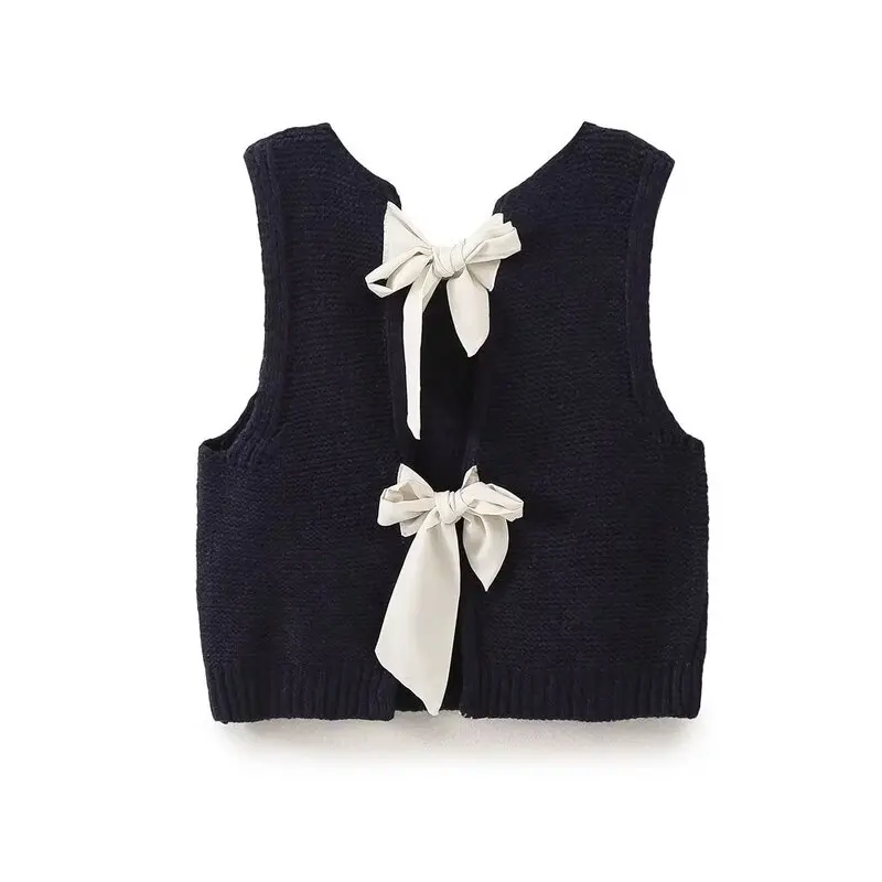 

Women's round Ne Knot Design Svel Versatile Sweater Vest Top 2024 Autumn New Sle Faionable All-Match