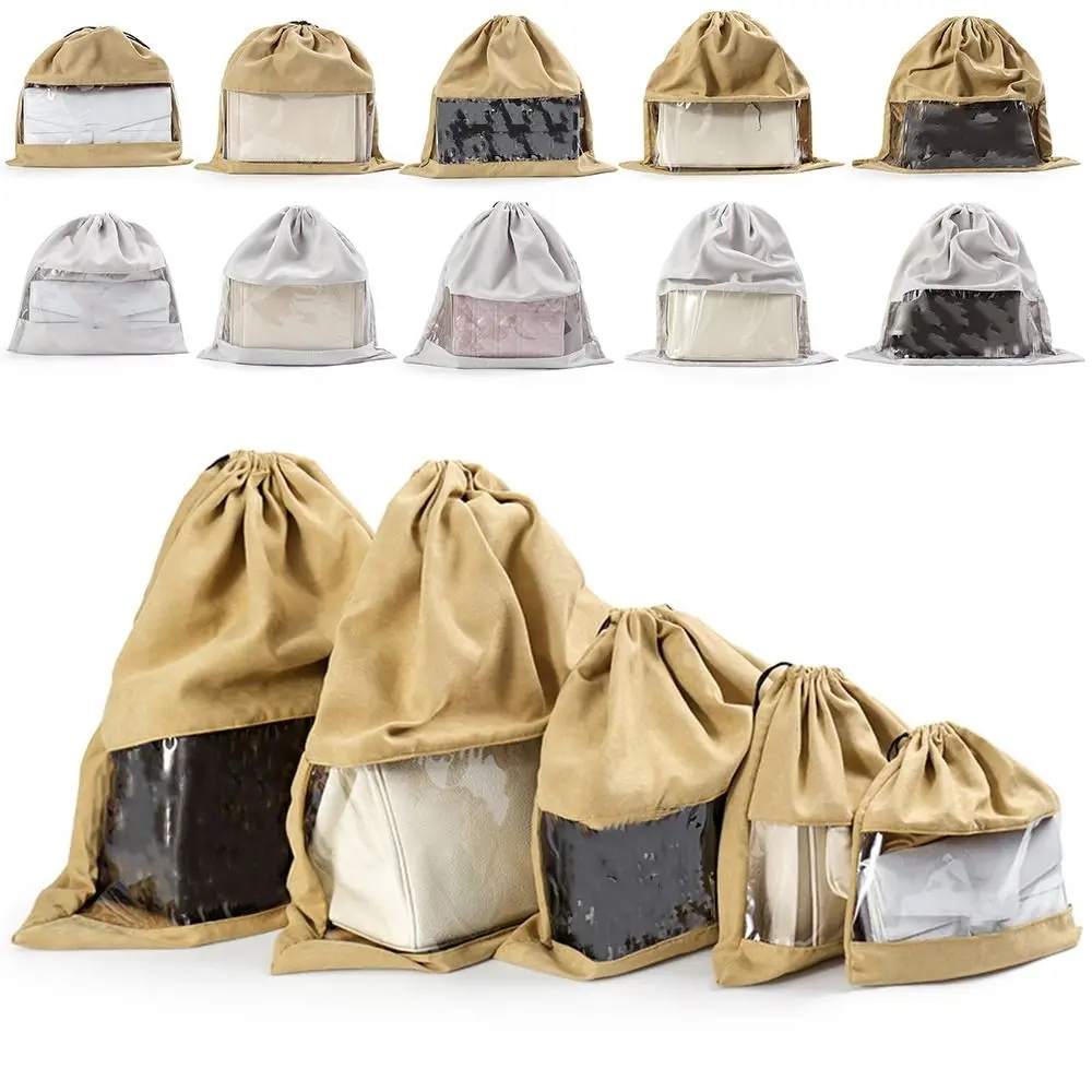 

Large Capacity Dustproof Storage Bag Washable White Coffee Drawstring Bag Clothes Shoe Storage Transparent Window
