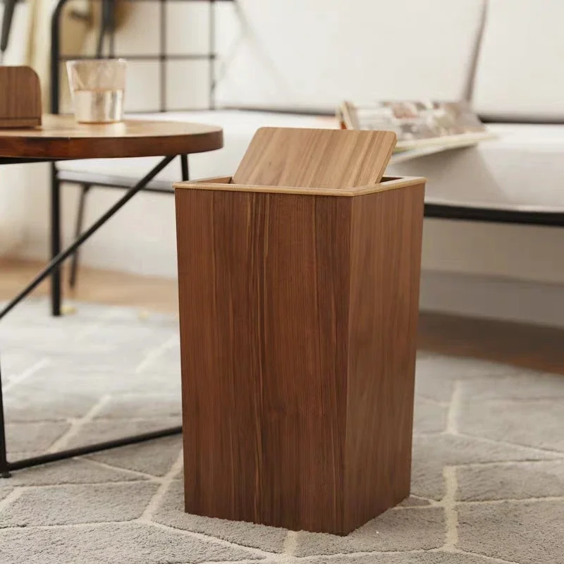 Japanese Style Wooden Trash Can with Lid, Space-Saving Hidden Bin for Kitchen/Bathroom - Luxury Villa Eco Waste Basket