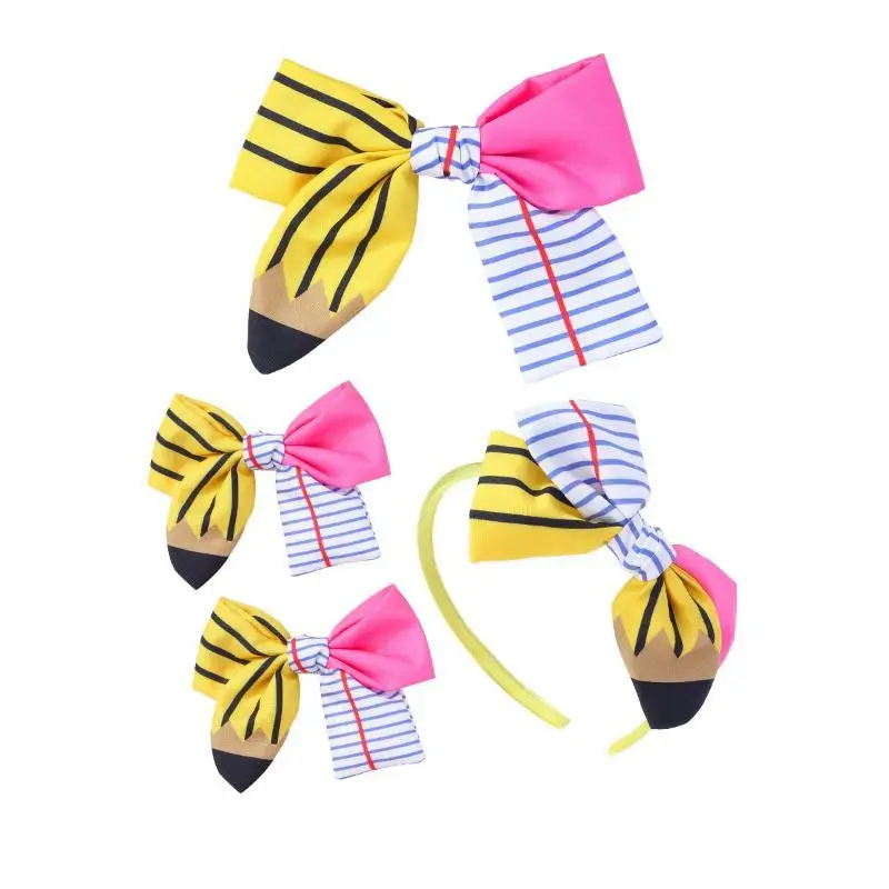 Cute Letter Hair Ropes Pencil Bow Hair Clips Premium Fabric Hair Accessories Perfect for Back To School Girls Gifts