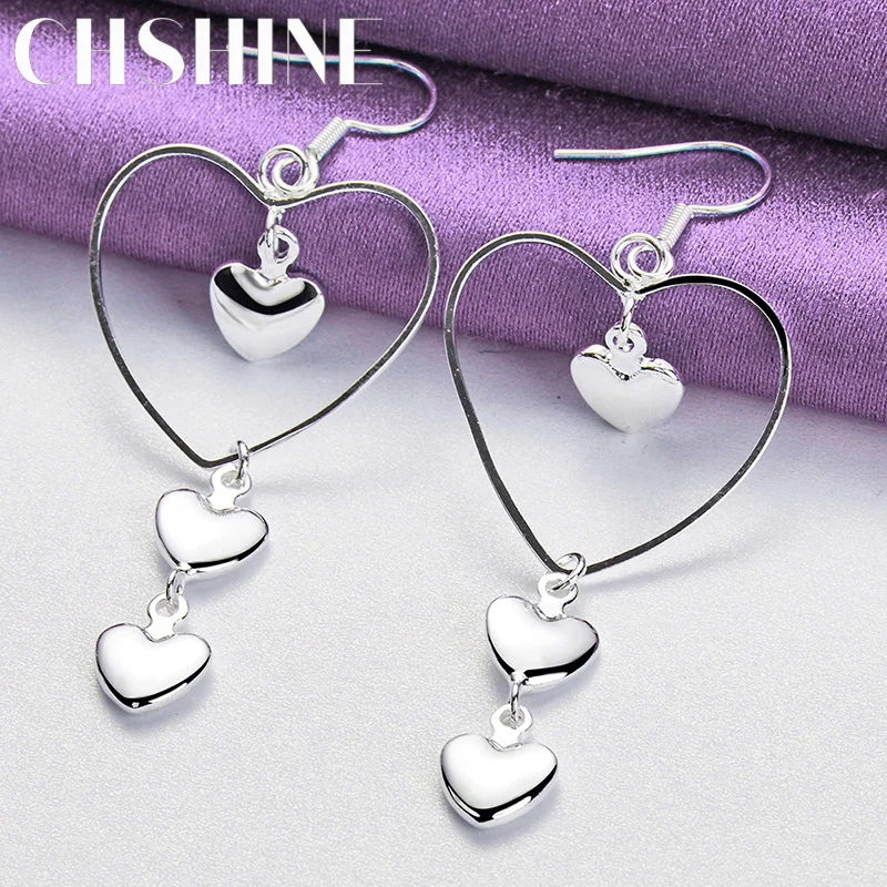 CHSHINE 925 Sterling Silver Love Heart Earrings For Women Fashion Charm Jewelry