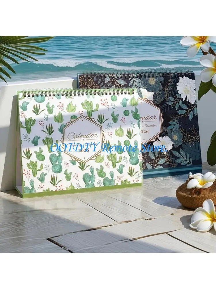

2026 Desk Calendar Monthly Planner Twin-Coil Binding Art Illustrations Calendar 12 Month Jan to Dec For Daily Scheduling