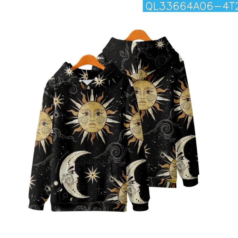 

Fashion Cartoon Sun Moon Star Printed Black Long Sleeve Pullover Hoodies Autumn Casual Couple Women Men Harajuku Sweatshirt