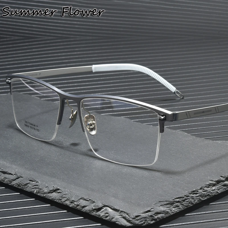 

Designer Glasses Half Frame Eyewear Ultra Thin Titanium Men Myopia Presbyopia Spectacle Semi Rim Gentlemen Eyeglasses for Man