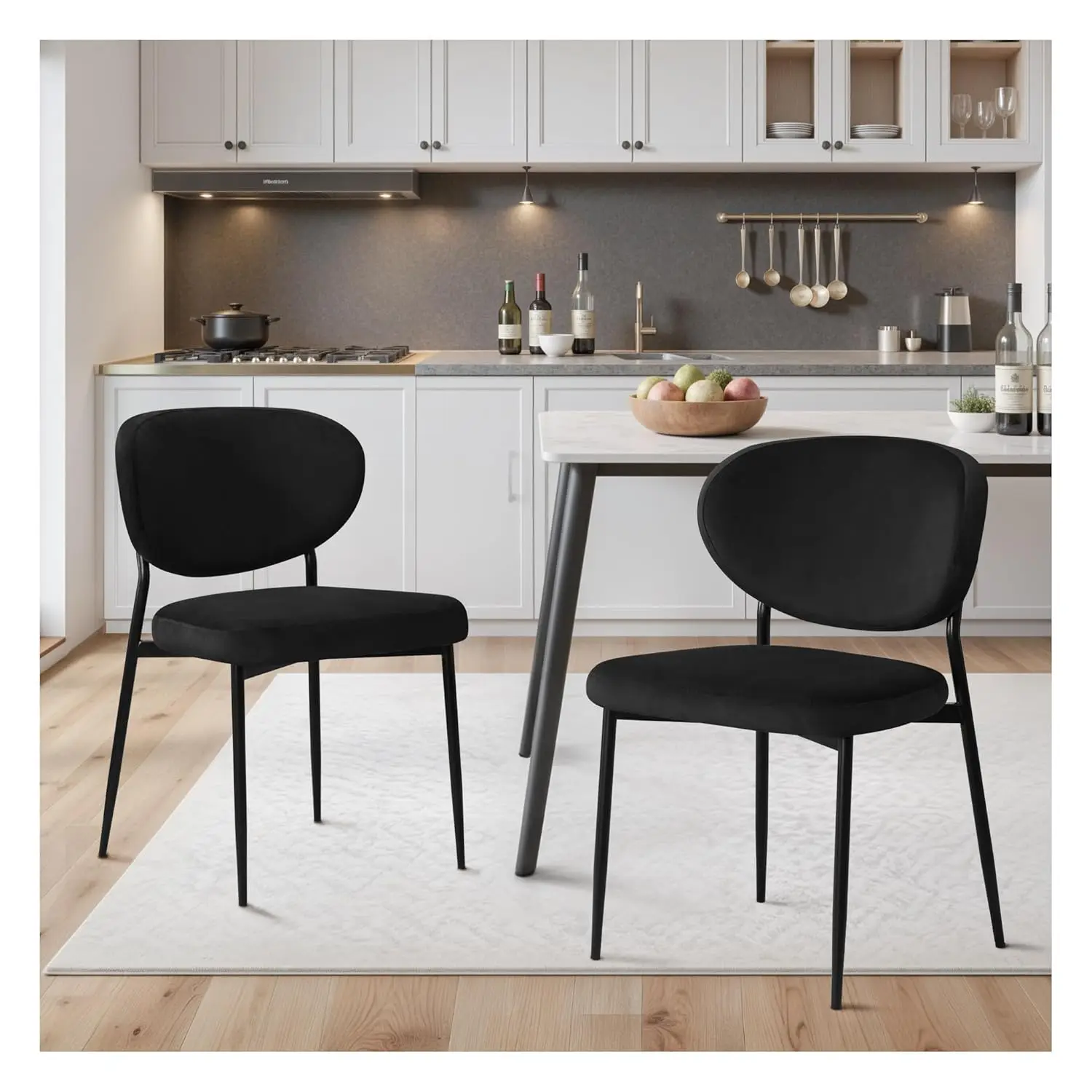 

Black Dining Chairs Set of 2 Velvet Upholstered Dining Room Chairs Wide Seat Filled with 58D Memory Foam Modern Kitchen Chairs w