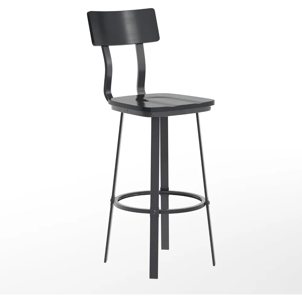 

Flint Series Commercial Restaurant Barstool, Wood Seat/Back, Powder Coat Frame, Black