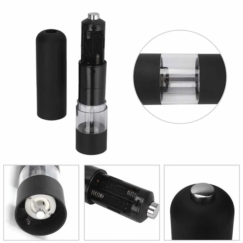 Winholder Kitchen Tool Electric Salt And Pepper Grinder Mill Spice Adjustable Coarseness with LED Light Battery Operated Black