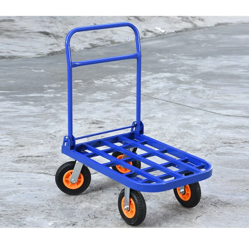 New Warehouse Portable Transportation Steel Heavy Duty Metallic 150kg 300kg 400kg Platform Trolley Carts