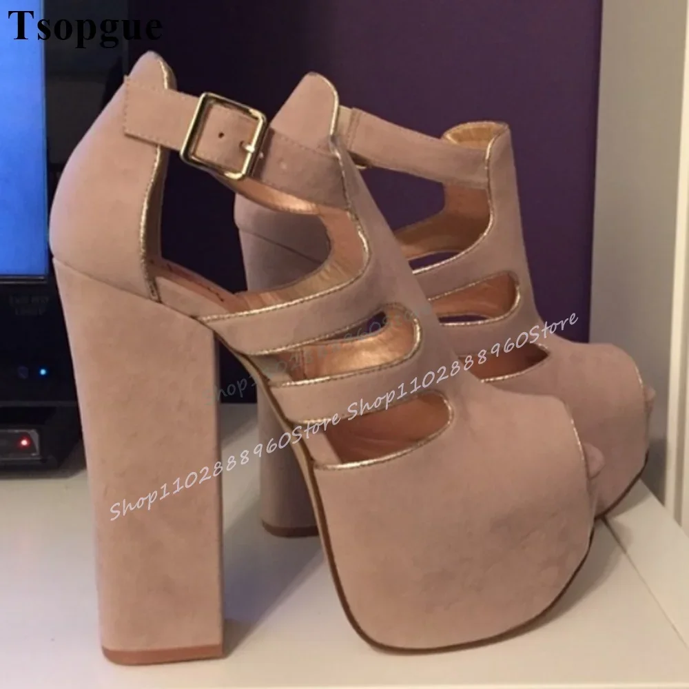 

Trending Solid Flock Platform Sandals Chunky High Heel Shoes For Women Ankle Buckle Strap Peep Toe 2025 Zapatos Para Mujere