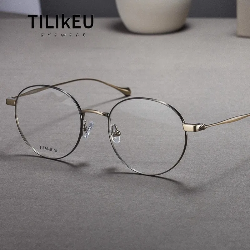 

New Big Face Retro Round Frame Pure Titanium Eyewear Women Premium Literary Designer Men's Full-Frame Prescription Eye Glasses