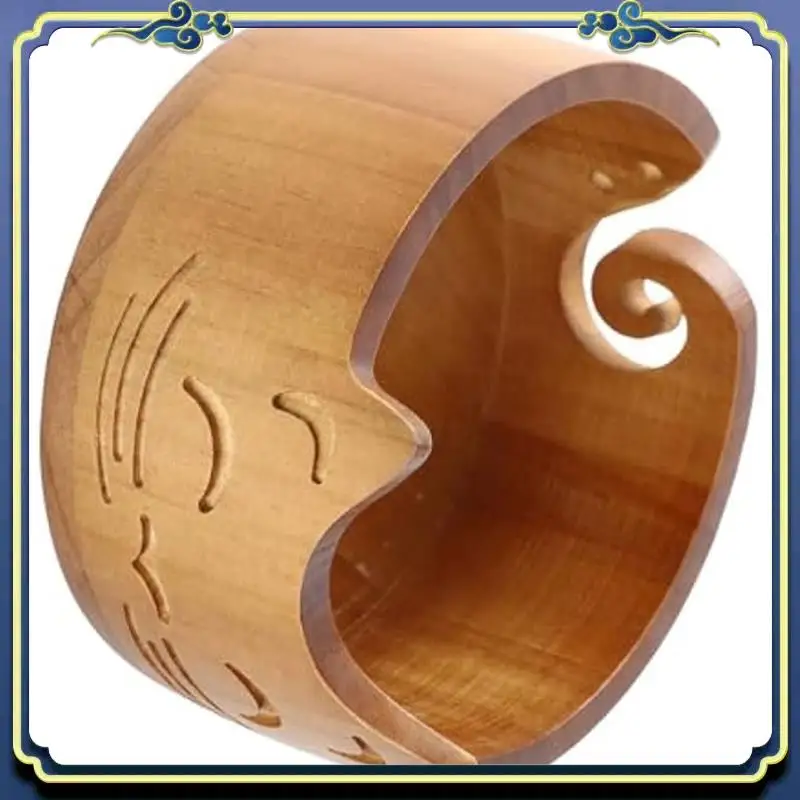 Latest Charming Cat Shape Handmade Wooden Yarn Bowl Holder Dispenser For Crocheting Supplies Crochet Organizer Storage Solution