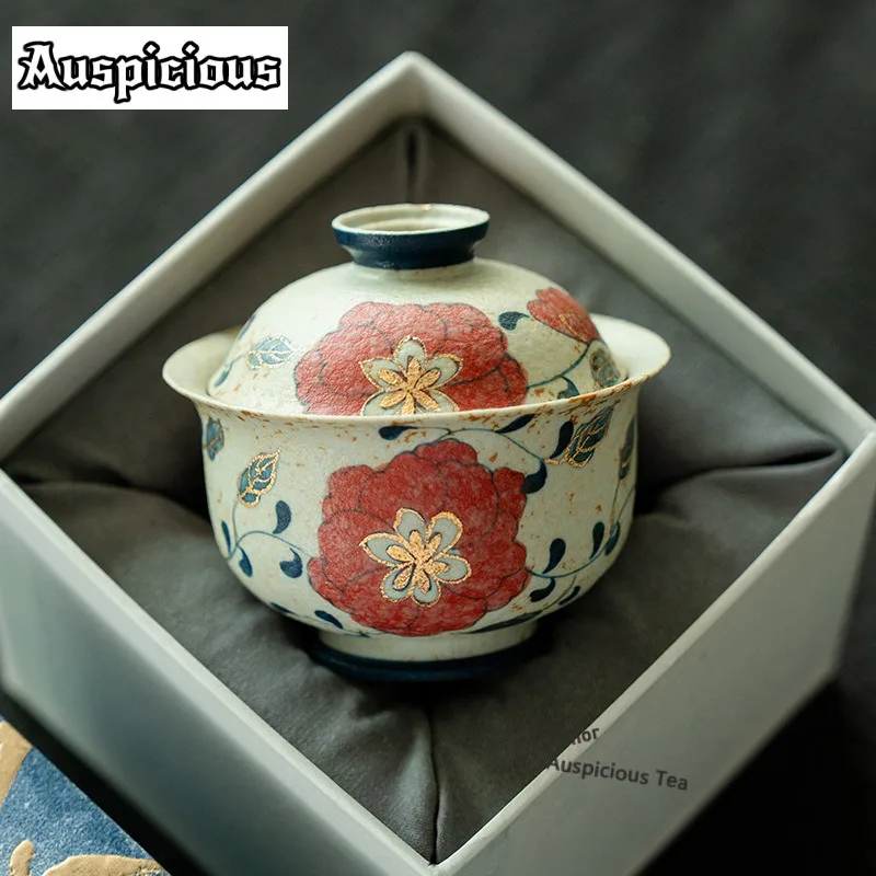 

100ml Hand-painted Entwined Peonies Gaiwan Elegant Tea Tureen Tea Bowl With Lid Kit Tea Brewing Cover Bowl Drinkware Craft Gifts