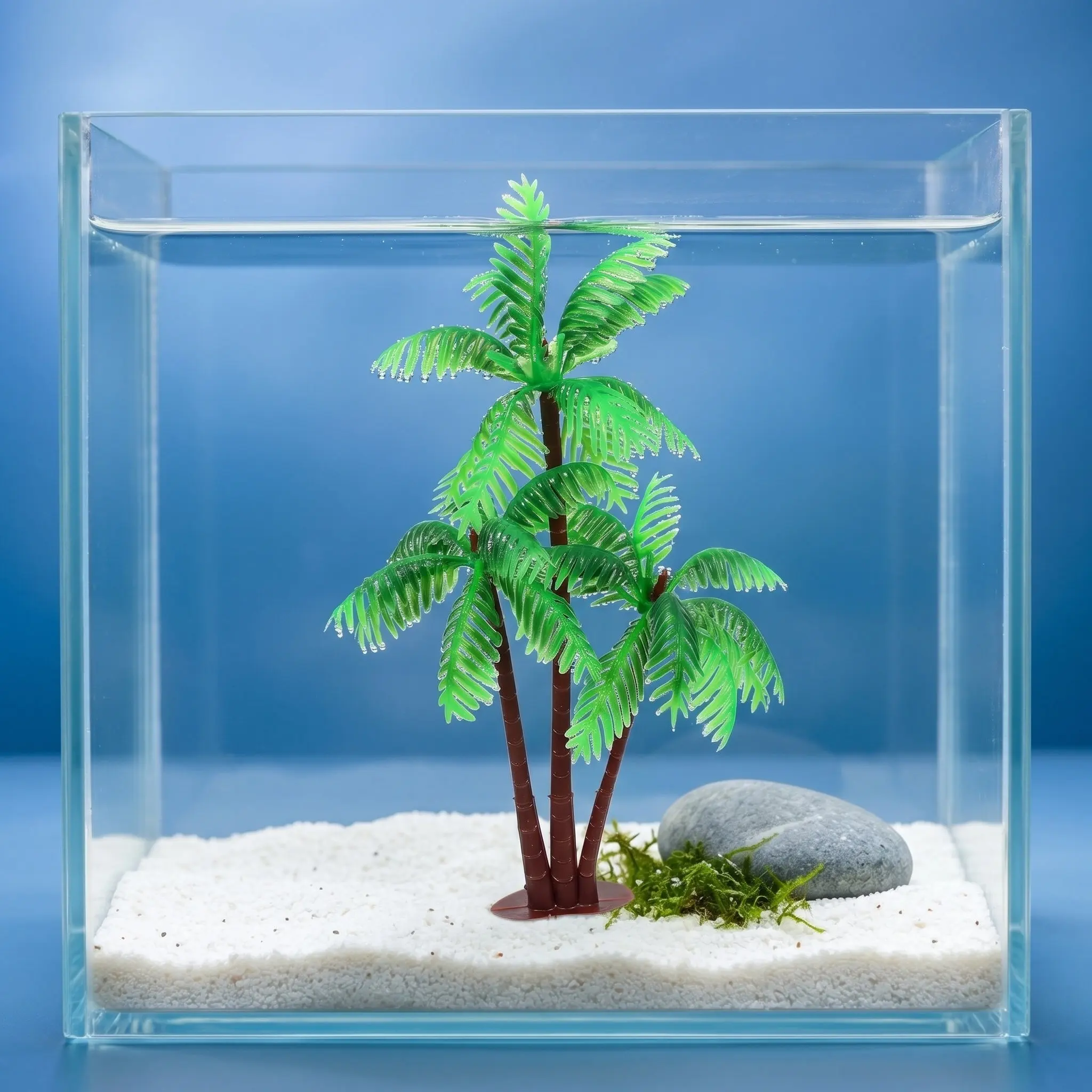 Aquarium Planted Tree - ต้นมะพร้าวเทียม 25 ชิ้น ต้นไม้พลาสติกขนาดเล็กสำหรับตกแต่งเค้ก ตู้ปลา และเทอร์ราเรียม