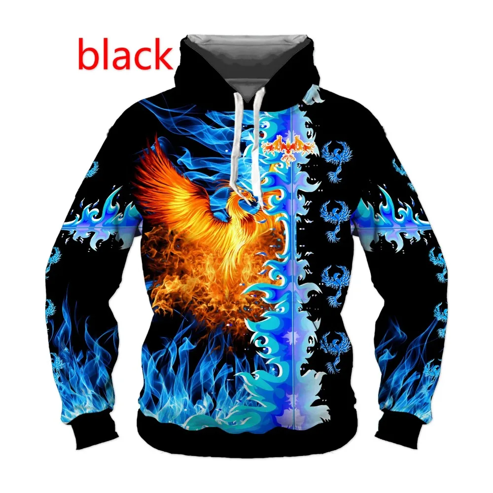 Blue Phoenix 3D Printed Fashion Mens Hoodie Animal Fire Birds Harajuku Streetwear Pullover Funny Sweatshirt Unisex Casual Shirts