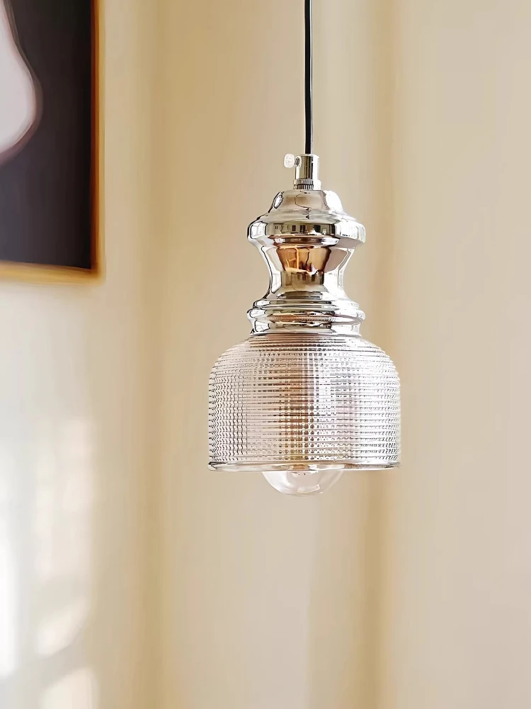 Vintage Glas-LED-Pendelleuchte, silberfarben, Bauhaus-Stil, für Schlafzimmer, Nachttisch, Hängelampe, Kücheninsel, Bar, Restaurant, moderne kreative Beleuchtung