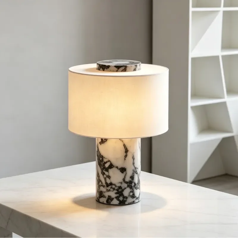 Natural Marble Texture Table Lamp Modern Light Luxury Bedroom Bedside Lamp Medium Antique High End Desktop Eye Protection