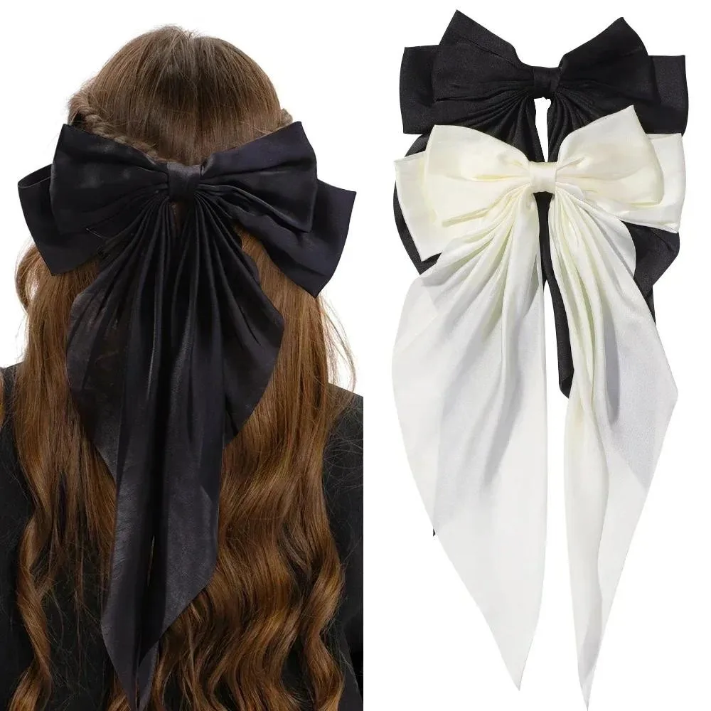 9PCS/Frauen Elegante Bogen Band Haar Clip Fashion Solid Satin Frühling Clip Einfache Bowknot Haarnadeln Barrettes Haar Zubehör