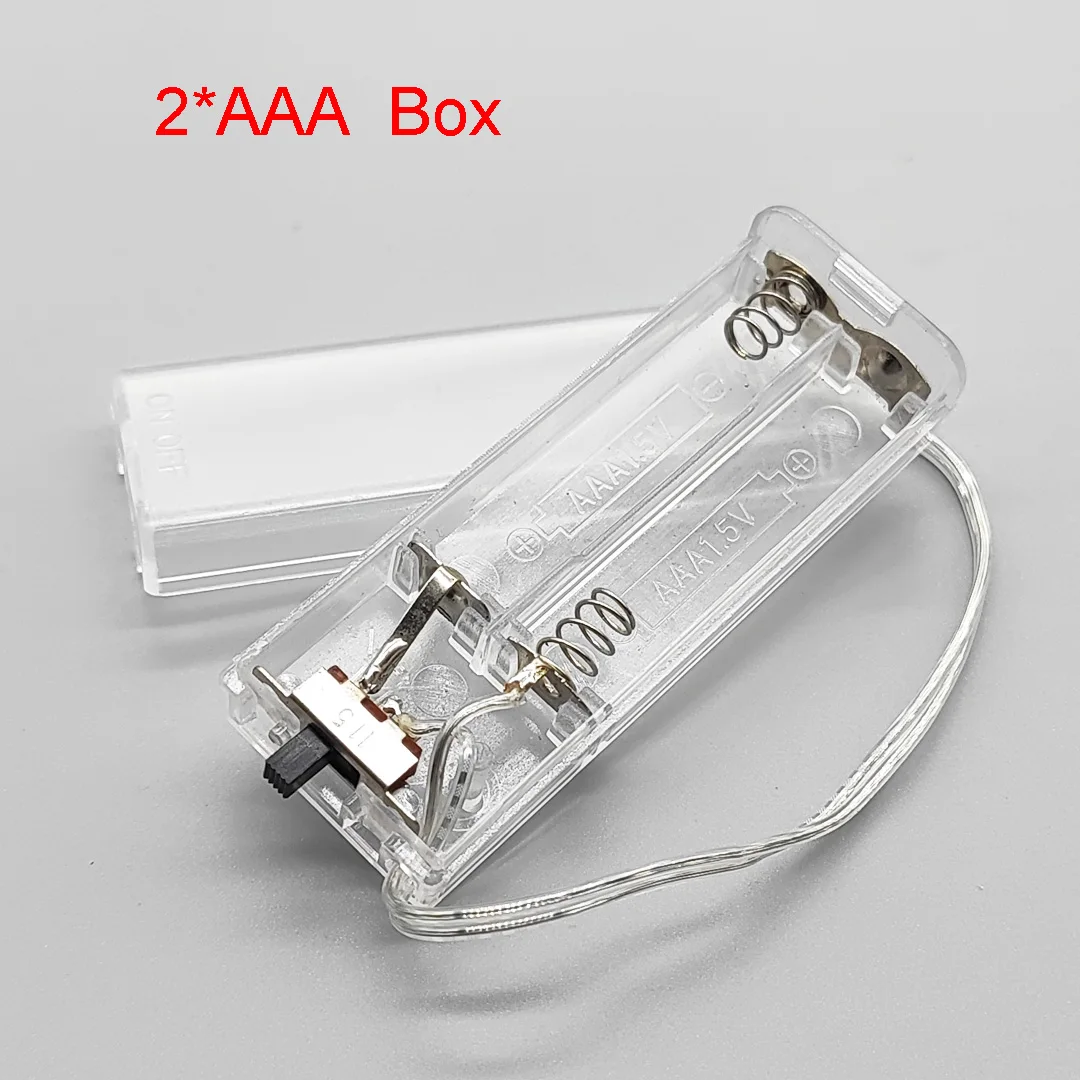 2 slots AAA Battery Box AAA Battery Holder AAA Battery Storage Box With Transparent Switch Lead And Side Switch