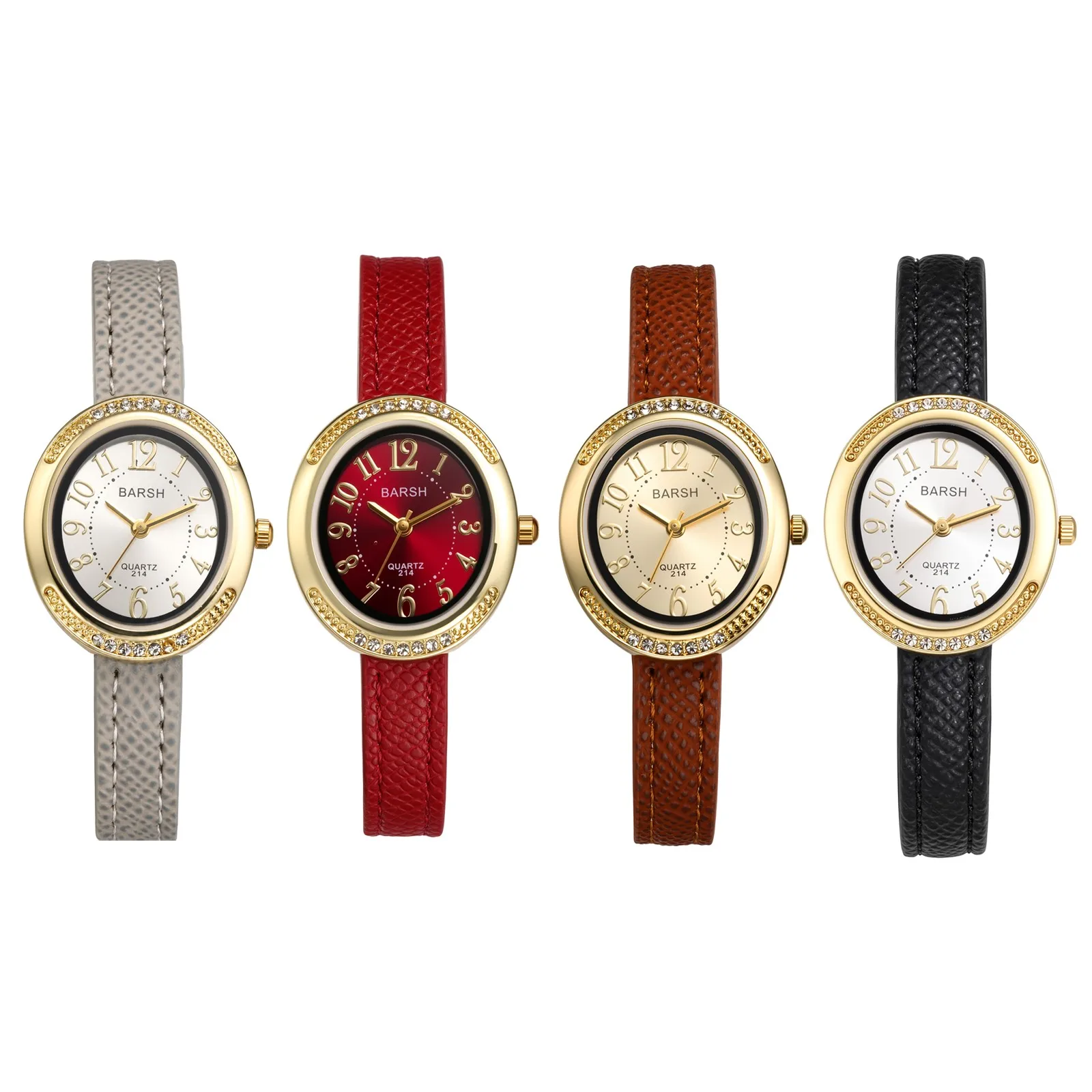 Luxury Women Oval Quartz Watch Elegant Rhinestone Case PU Leather Strap Business Casual Female Clock Ladies Dress Wristwatch