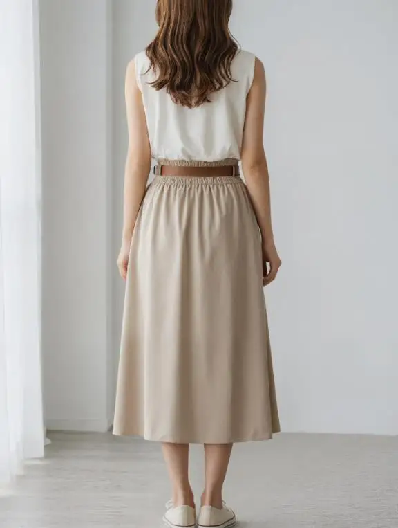 2026 Frühjahr/Sommer Neue Damenmode Lässiger Faltenrock, A-Linie mit großem Boden, Gürtelband, halber Rock Damenbekleidung