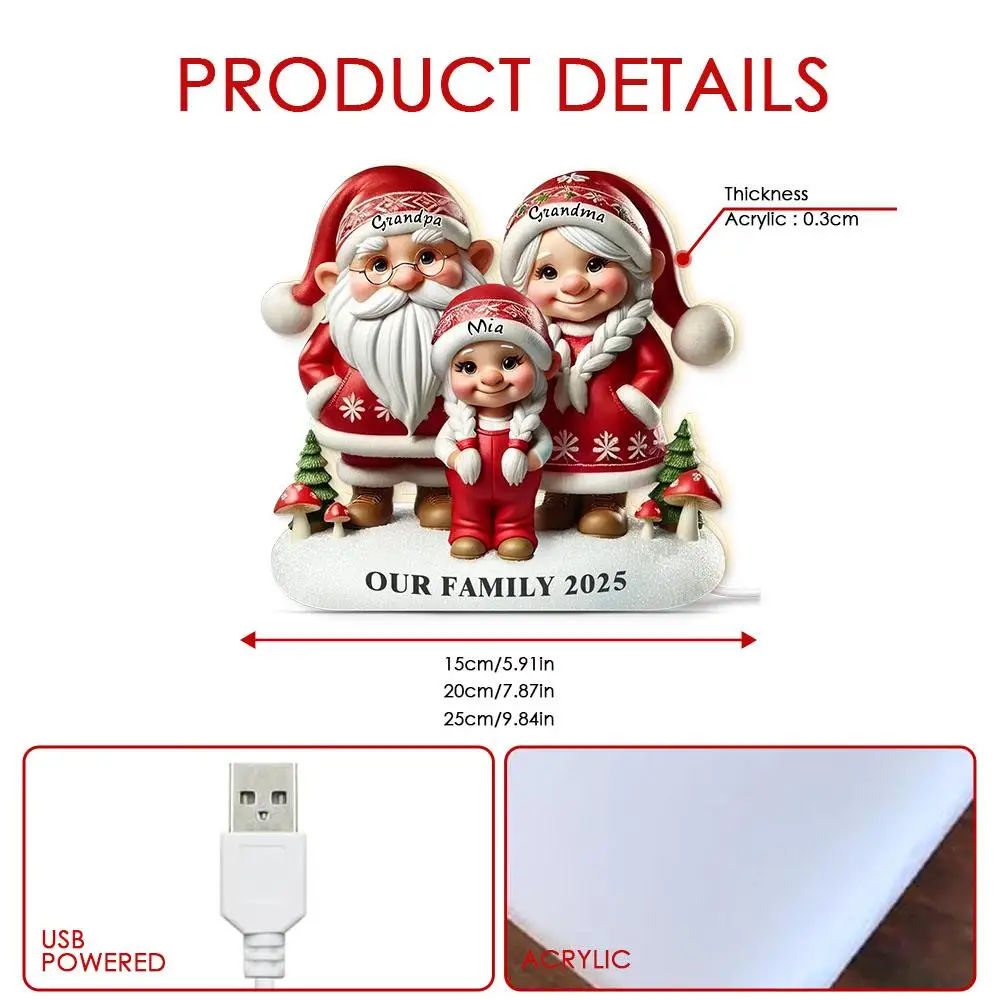Personalized Light Box Grandparents And Grandkids With Name,Custom 3D Effect Christmas Light Box,Birthday Gifts For Grandma, Kid