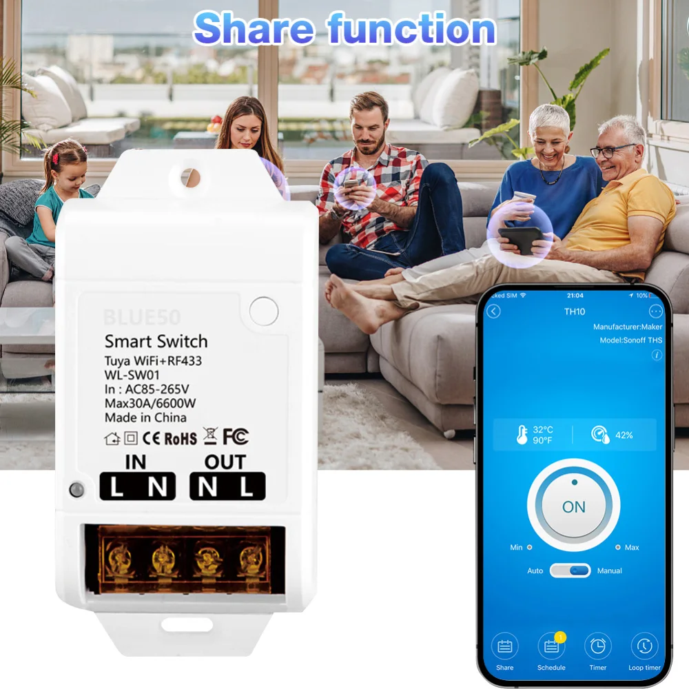 Tuya Smart Life WiFi Smart On/off Device High-power Remote Control 10/20/30A Lighting Switch With Timming/Memory/Voice Function