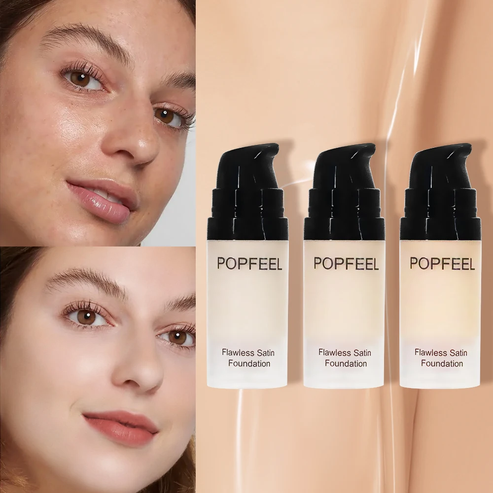 Base de Maquillaje POPFEEL Flawless Satin, Cobertura Total, Resistente al Agua y al Sudor, Larga Duración para una Base Perfecta