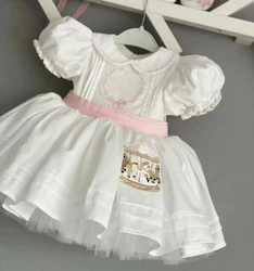 Baby Girl Summer Carousel Embroidery Turkish Vintage Ball Gown Princess White Dress for Easter Eid Birthday Party B208