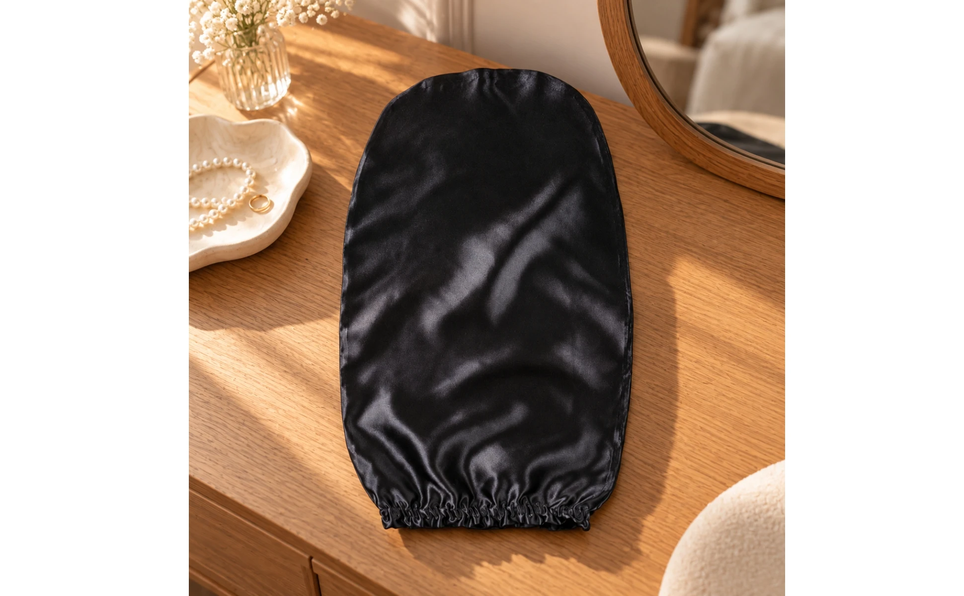 Long-Hair Sleep Cap with Elasticized Opening 19-Momme Silk Sleep Cap Mulberry Silk Hair Bonnet Roomy Low-Friction