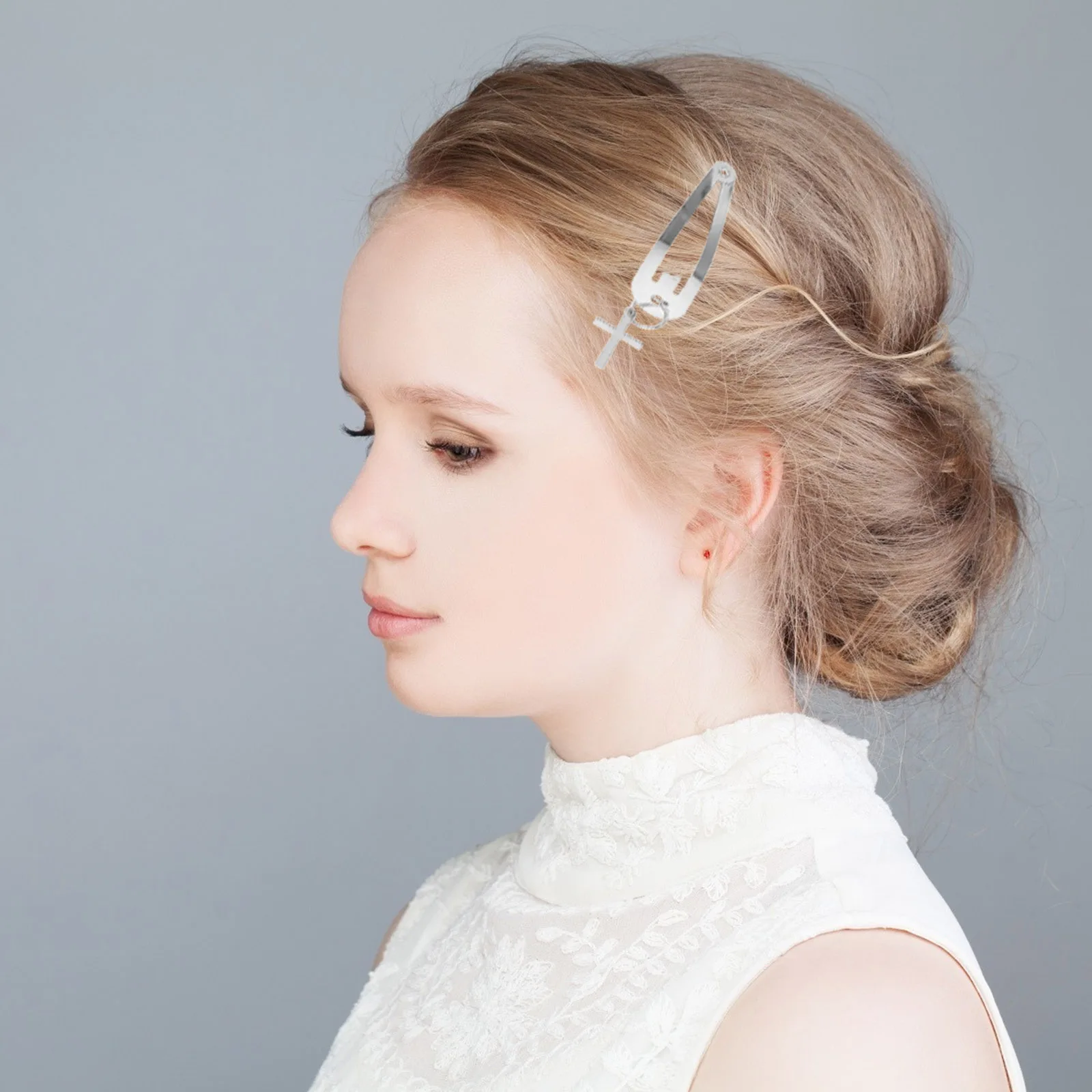 

6 pcs Silver Snap Clips For Women Women Barrettes Metal Snap Cross Heart Design Small Hair Clips Hair Accessories