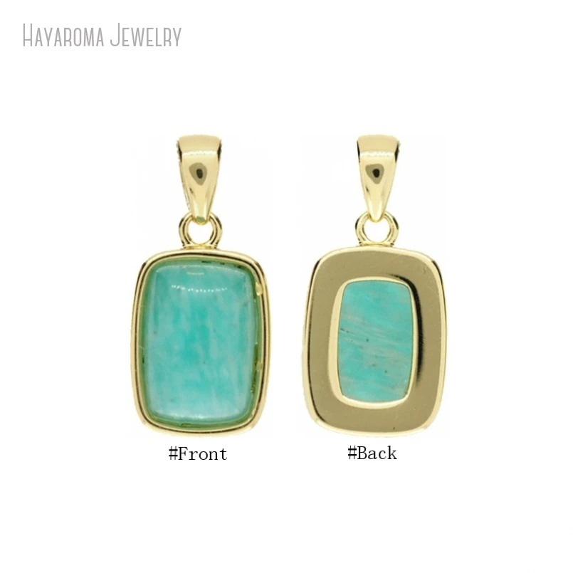 10Pcs Pendant Geometric Oblong Metal Semi-precious Stone Amazonite Copper Gold Color Wholesale Jewelry Charms PM53611