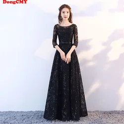 Vestido de noite padrão doncmy, vestido elegante formal de renda com lantejoulas estilo vintage