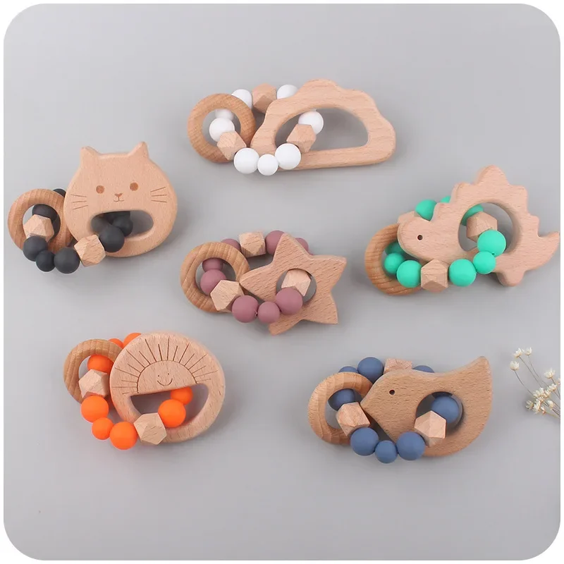 Baby Gym Hanging Silicone Beads Teething Sets New Stroller Clip Toys Cartoon Pattern Kids Pacifier Chain Infant  Supplies